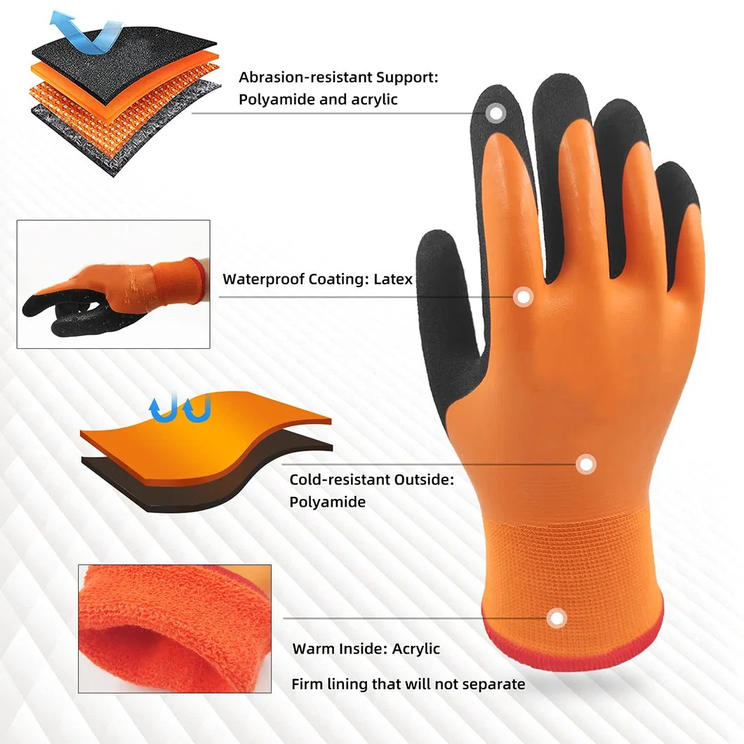 Minus 70celsius Acrylic Terry Liner Double-Layer Full Latex Coated Palm Sandy / Foam Work Winter Cold Resistant Outdoor Waterproof Gloves