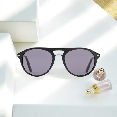 Novo design italiano óculos de sol feitos à mão em acetato de qualidade em formato redondo preto